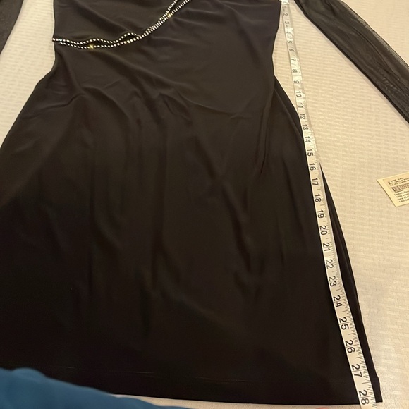 Carabella Show Stopper Black Dress with Semetric Rhinestones. Sheer Sleeves Med - Picture 13 of 16